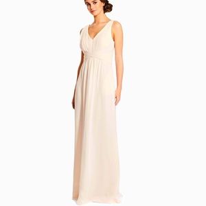 Weddington Way Scarlett Pleated Chiffon V-Neck Dress In Champagne, Size 2